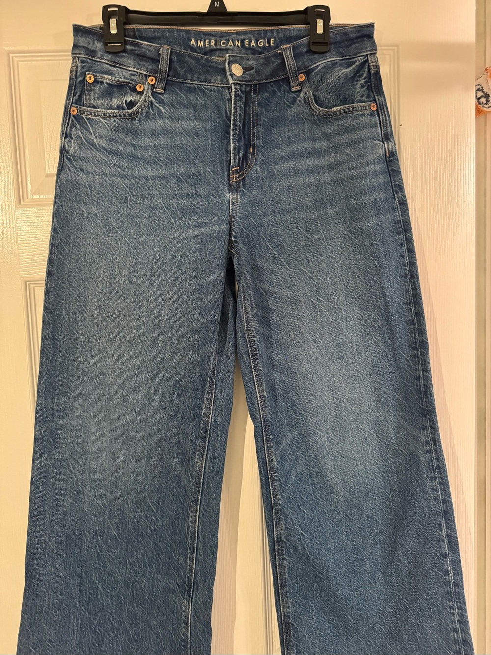 American Eagle Womens Strigid Wide-Leg Jeans with Comfort Waistband- Size 4 Long